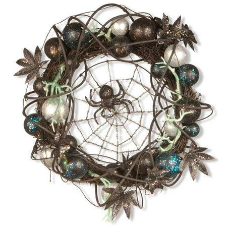 National Tree RAH-W030212 18 in. Halloween Wreath with Ornaments & Black Spider in the Center