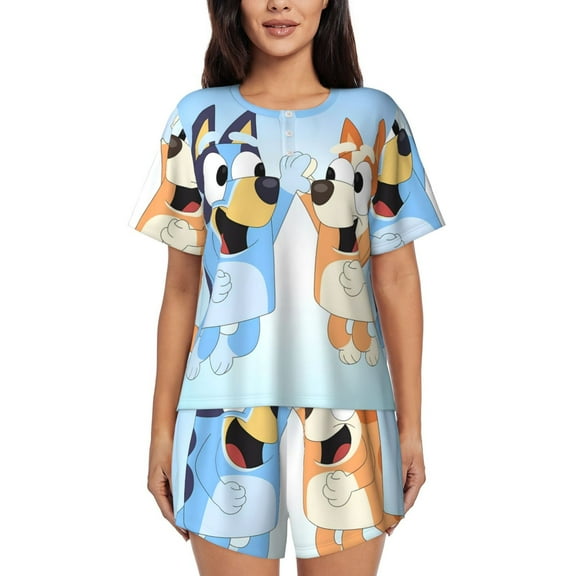 Saiise Bluey Pajamas Sets for Women Soft Short-Sleeved Pjs with Lounge Shorts Two Piece Sleepwear S-4XL
