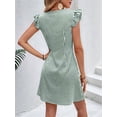 thumbnail image 4 of Women'S Striped Summer Dresses V Neck Casual Mini Dress Flutter Sleeve Ruffle Button Sundresses Green L, 4 of 7