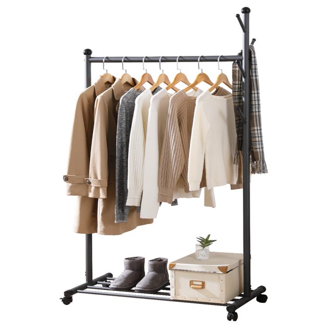 Yeacher HOME ORGANIZER Multifunctional Clothing Rack Steel Rod Hanging Clothes Rolling Garment Rack Organizer Indoor