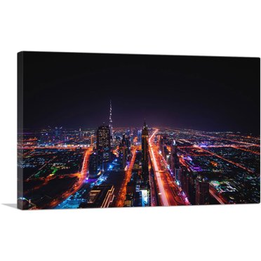 ARTCANVAS Dubai United Arab Emirates Night View Canvas Art Print - Size: 40" x 26" (0.75" Deep)
