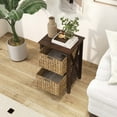 thumbnail image 3 of Costway Juego De 2 Mesitas De Noche De 3 Niveles, Estrecha Con Diseño En X Con 2 Cestas De Pasto Marino, Con Patas De Madera De Acacia, Gabinete De Almacenamiento Para Sala De Estar, Dormitorio, Nogal, 3 of 5