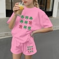 thumbnail image 5 of Atogsazn Kids Girl Summer St. Patrick's Day Clothes Set Children Short Sleeve Pullover Tshirt Shorts Outfit 02-Pink 10-11Years Fashion, 5 of 6