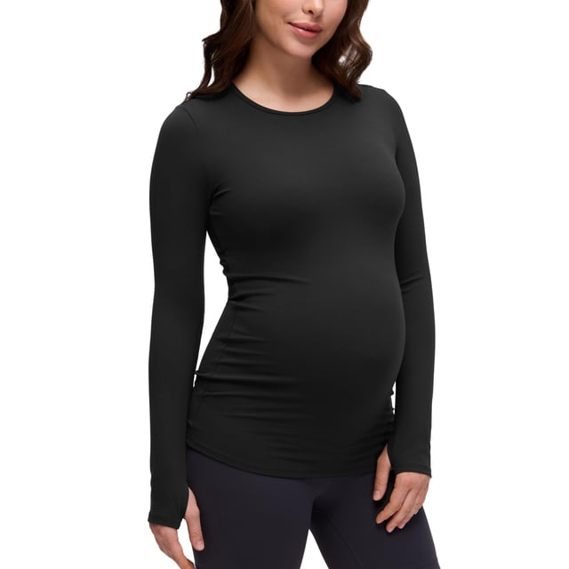 Remera CRZ YOGA Butterluxe Premamá de Manga Larga con Cuello Redondo Negra XL
