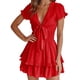 thumbnail image 1 of Vestido PRETTYGARDEN 2025 Rojo con Cuello en V y Manga Corta Talla M, 1 of 5