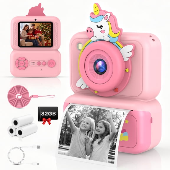 Instant Print Camera for Kids, Christmas Birthday Gifts for Girls Boys, 1080P Instant Digital Print Cameras for Toddler,Portable Toy for 3 4 5 6 7 8 9 10 Year Old Girl with SD Card,Pink