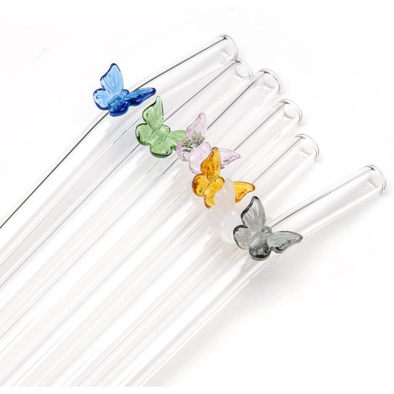 Butterfly Decorative Glass Straw High Temperature Resistant