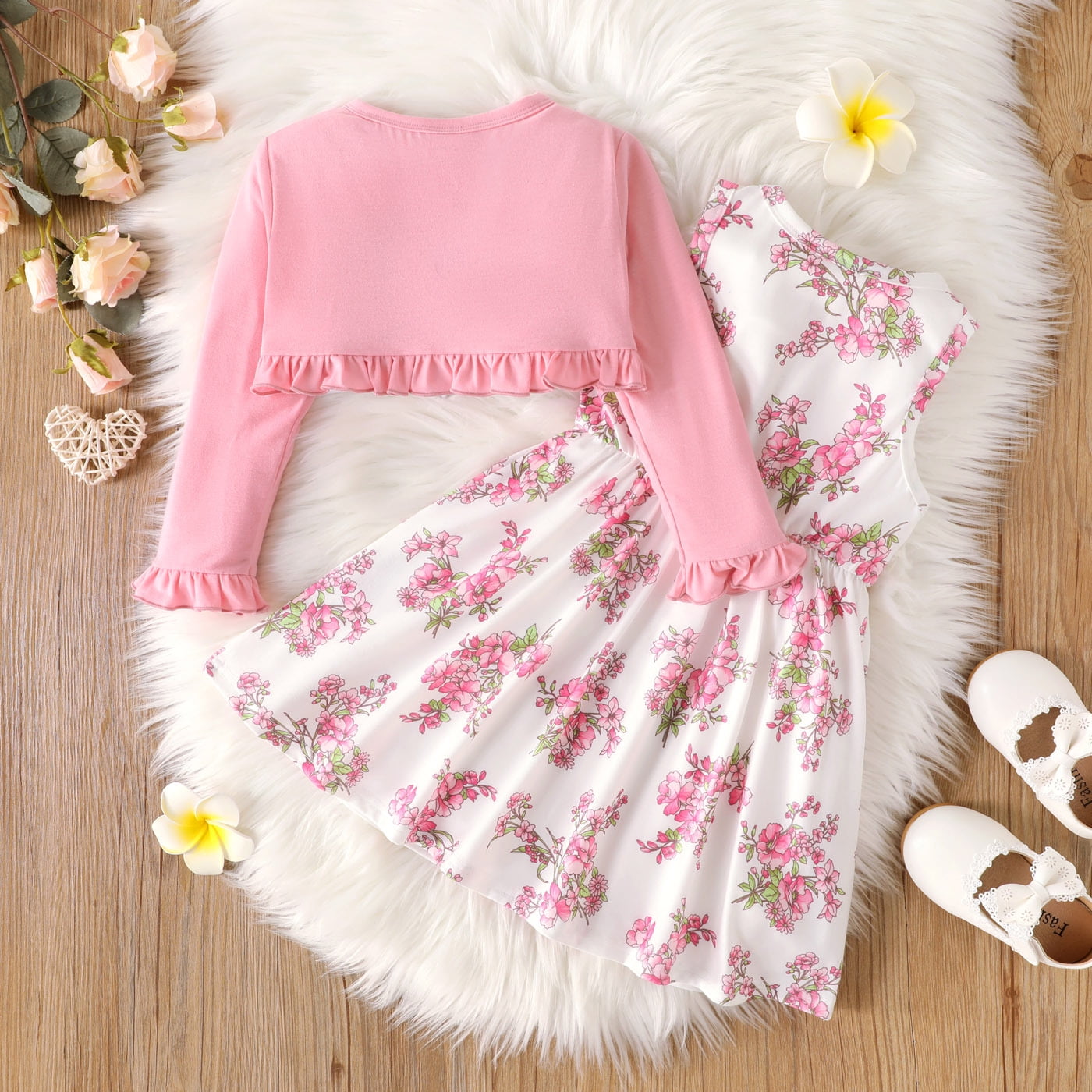 PAW Patrol 2pcs Toddler Girl Rainbow Print Sleeveless and Ruffled Pink Cotton Cardigan Set