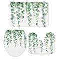 thumbnail image 2 of Green Eucalyptus Leaf Bathroom Rugs Set Watercolor Style Leaves Plant Non Slip Absorbent Soft Bath Mats 3 Piece Set with Bathroom Rug, U-Shaped Floor Mat, Toilet Seat Cover Small Size, 2 of 9
