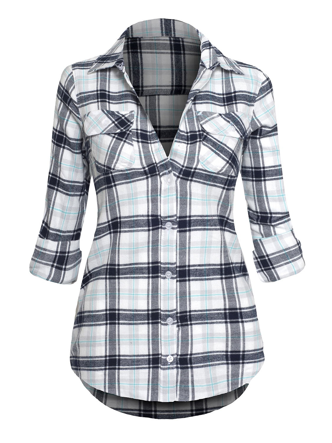 Hot From Hollywood - Women's Classic Button Down Roll Up Long Sleeve ...