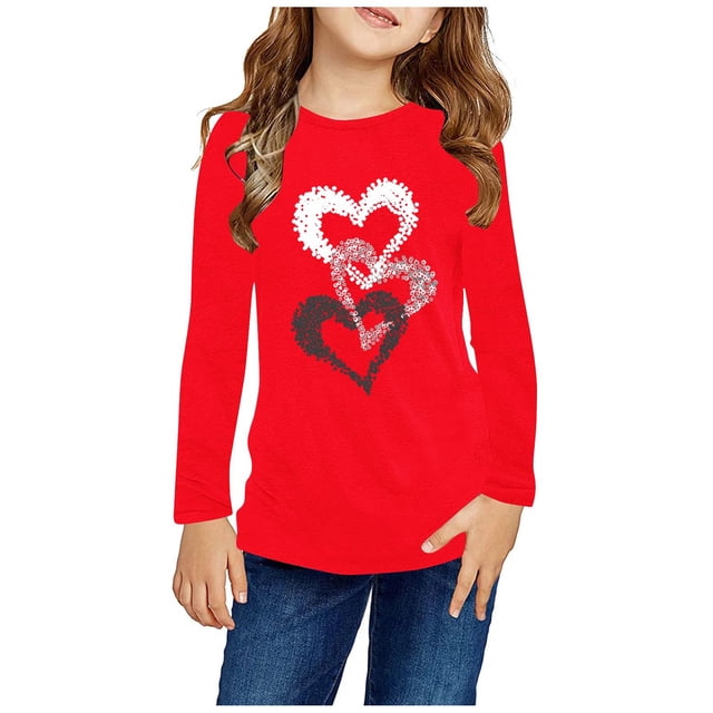 RXIRUCGD Chemises à Manches Longues pour Filles, Col Rond Mignon, Blouses Décontractées Élégantes (Rouge, Taille : 4 Ans)
