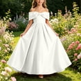 thumbnail image 5 of Girls off Shoulder formal Dress Kids Bow Decor Long Gown Sleeveless A-Line Party Dress Wedding Bridesmaid Evening Dresses 5-14 Years White, 5 of 9