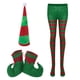 thumbnail image 2 of Gorro de elfo navideño, zapatos de elfo de Papá Noel y medias de rayas navideñas para disfraz de fiesta navideña para adultos, pantimedias, sombrero y zapatos, 2 of 4