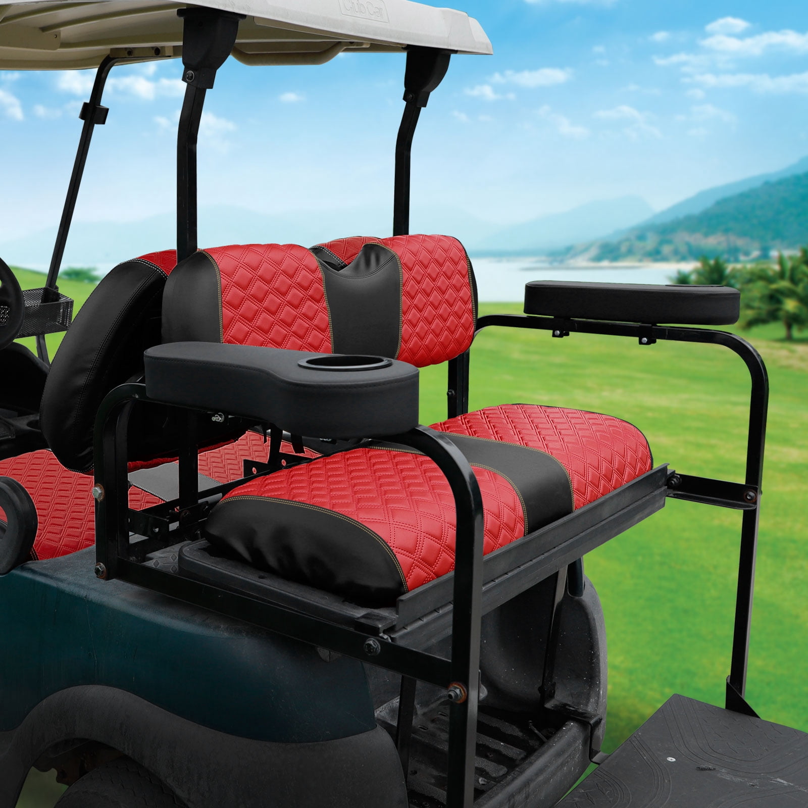 Roykaw Golf Cart Rear Seat Cover Universal Fit for Golf Cart Rear Seat Cushion, Red