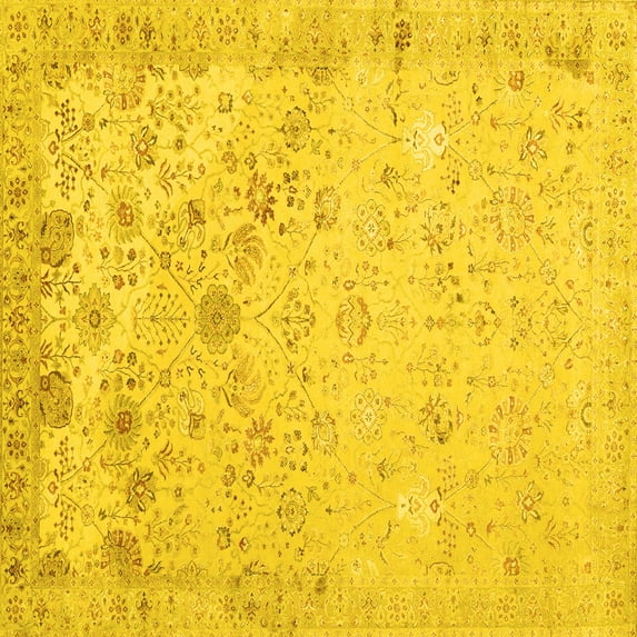 Ahgly Company Indoor Square Abstract Yellow Contemporary Area Rugs, 8' Square