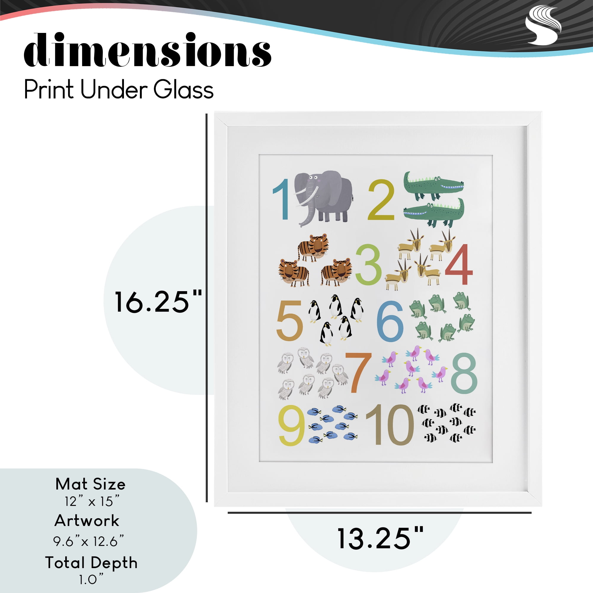 Kid's Counting Animals White Framed Print Under Glass, design by Carla Daly