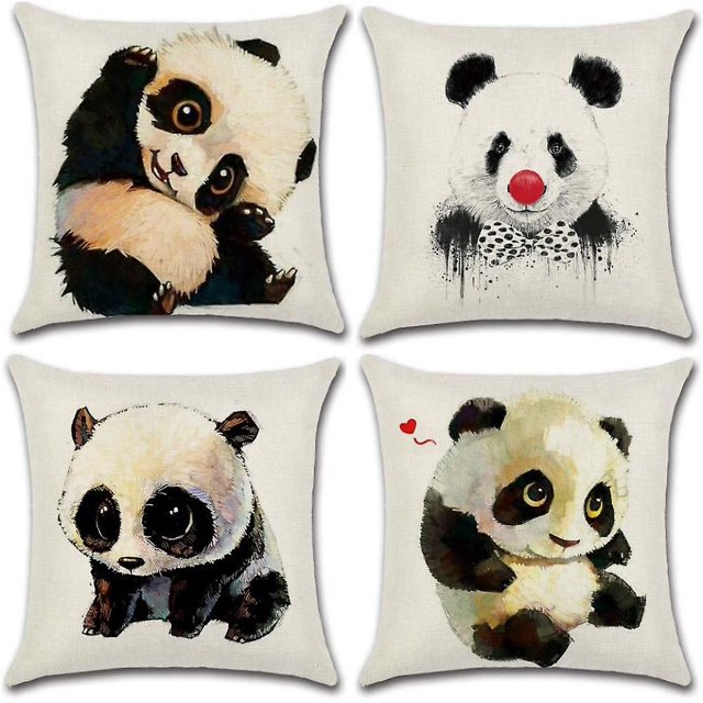 Juego de 4 fundas de almohada CHAO de lino y poliéster 45x45cm panda