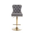 thumbnail image 6 of Tcbosik 2 Pack Swivel Bar Stools with Metal Base, 27.1" - 35" Height Adjustable Velvet Upholstered Barstools with Button Tufted Back for Dining Room, Kitchen Island, Gray & Gold, 6 of 11