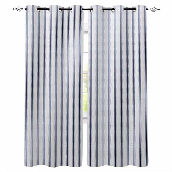 Blackout Curtains for Bedroom, Navy Blue Striped Room Darkening Window Drapes for Living Room, Navy Blue White Stripes Farmhouse Thermal Insulated Grommet Curtains, 42x54 inch, 2 Panels