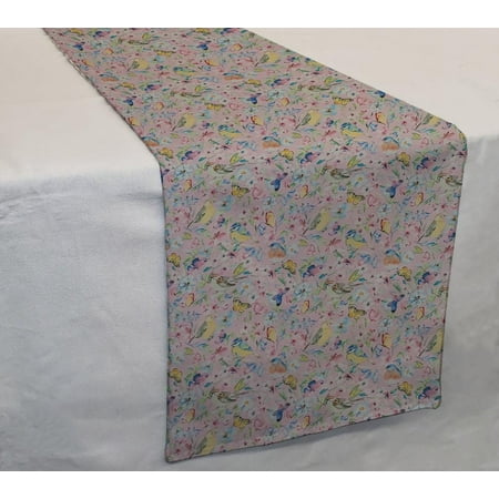 

Birds & Butterflies in Blooms Table Runner by Penny s Needful Things (5 Feet Long - STRAIGHT) (Light Pink)