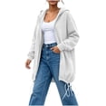 thumbnail image 6 of Thousandth Women's Loose Fit Zip Up Hooded Coat Casual Mid Length Oversized Long Sleeve Sweatshirt Fall Winter Warm Jacket, 6 of 8