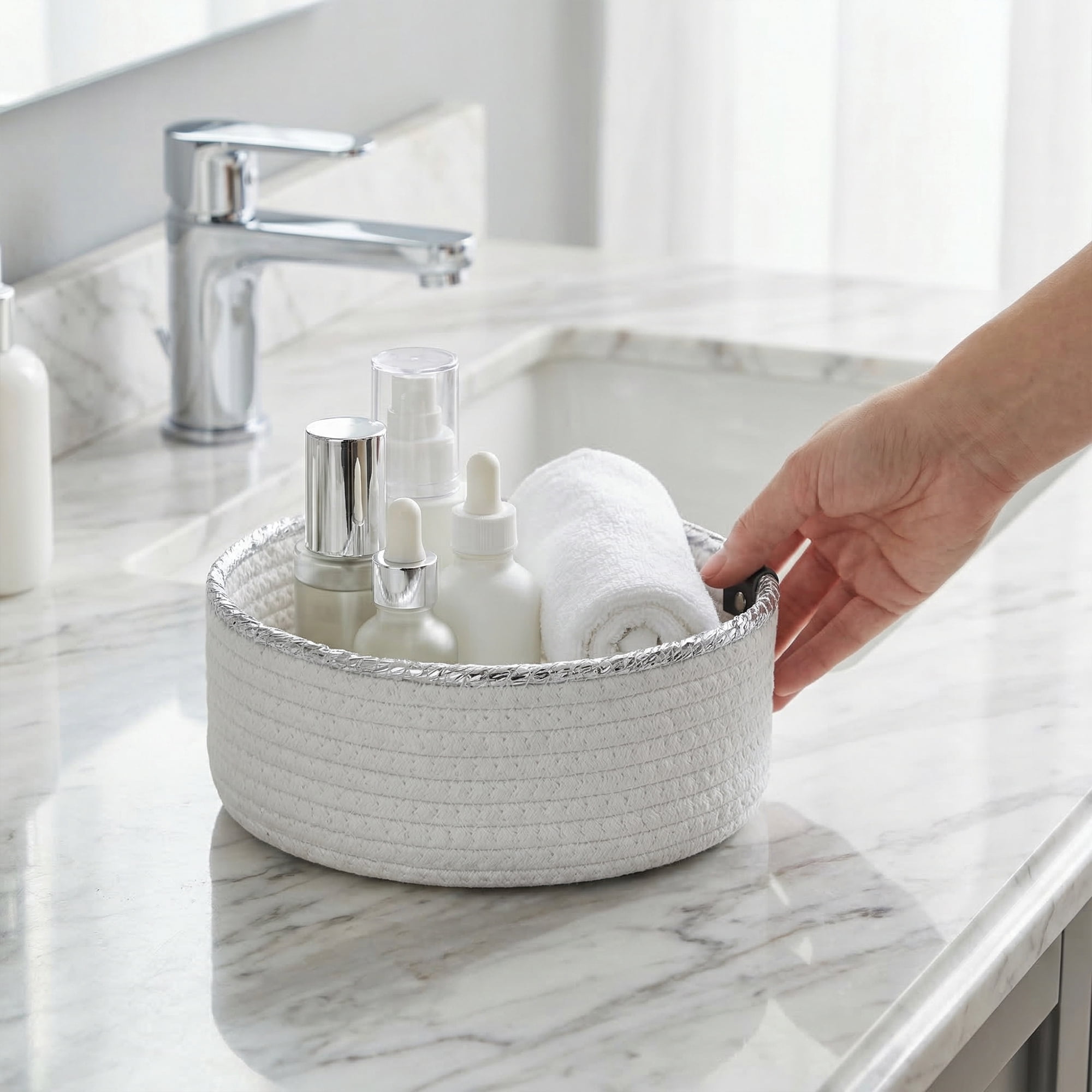 Unique Bargains 3pcs Woven Storage Basket for Key Tray Bowl White 3pcs