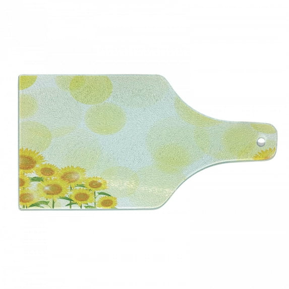 Flower Landscapes Cutting Board, Flourishing Sunflowers Design with Round Blots, Decorative Tempered Glass Cutting and Serving Board, in 3 Sizes, by Ambesonne