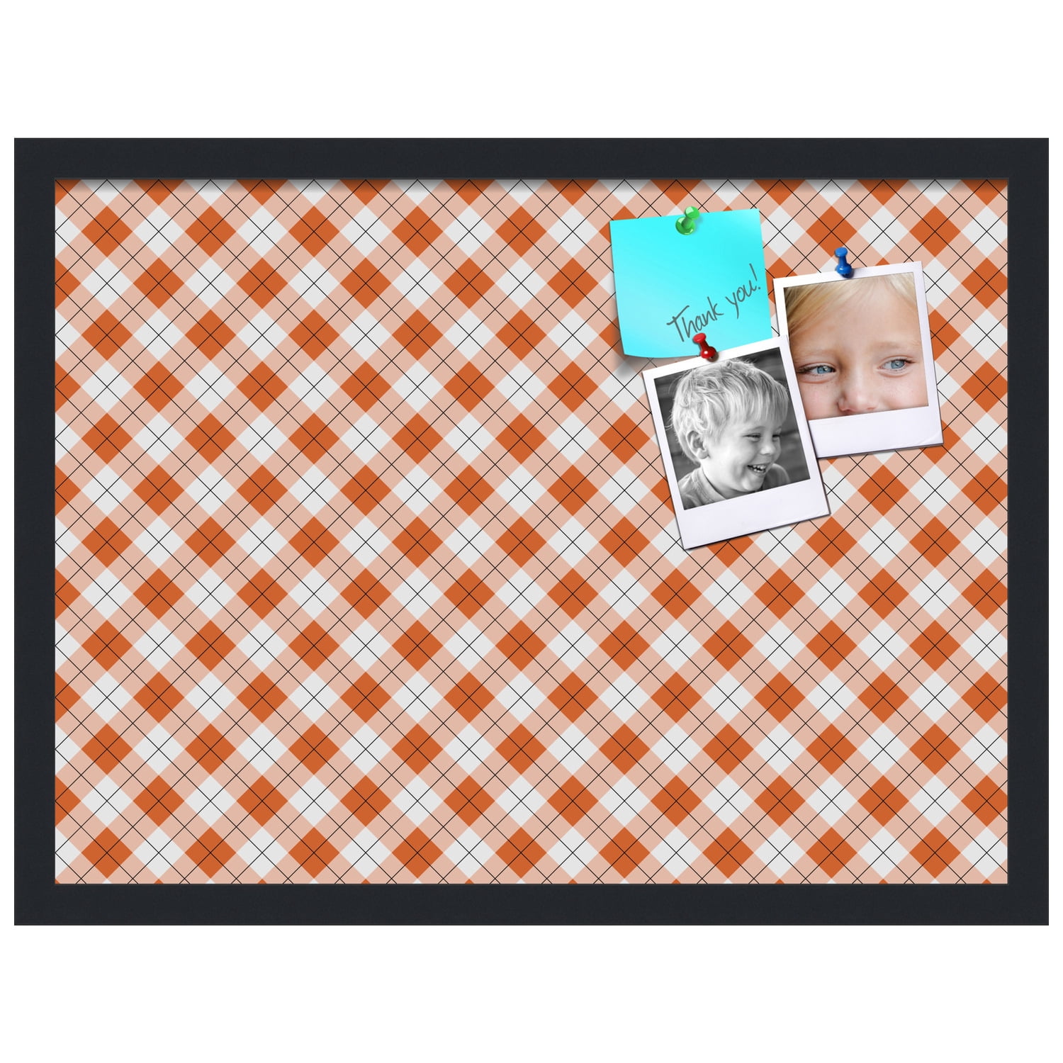 PinPix ArtToFrames 21x15 Custom Cork Bulletin Board Argyle Burnt Orange   Poster Board Has a Fabric Style Canvas Finish, Framed in Satin Black (PinPix-634)
