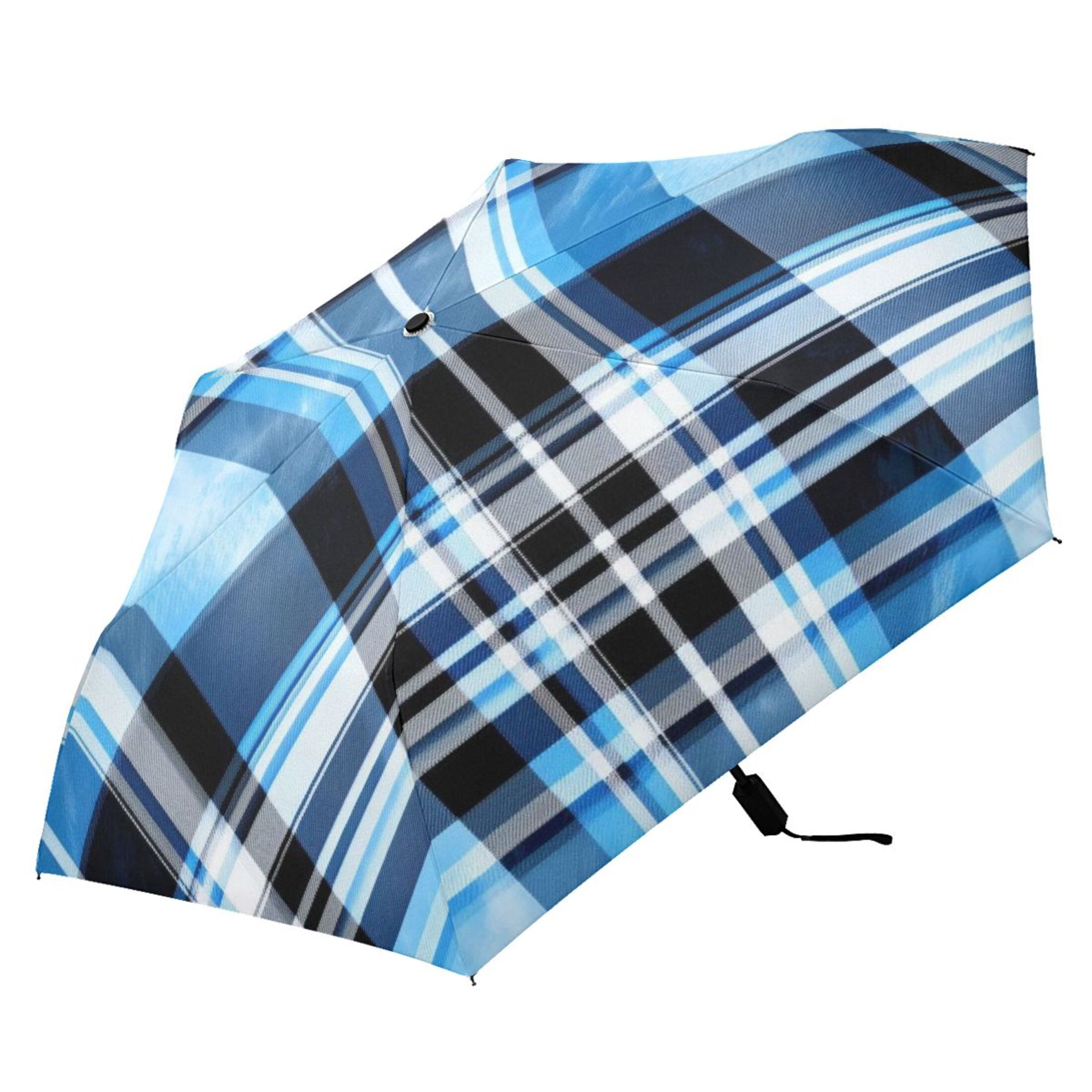 ALAZA Blue Checkered Grid Pattern UPF 50+ Compact Folding Umbrella for Rain Travel Umbrella Packable