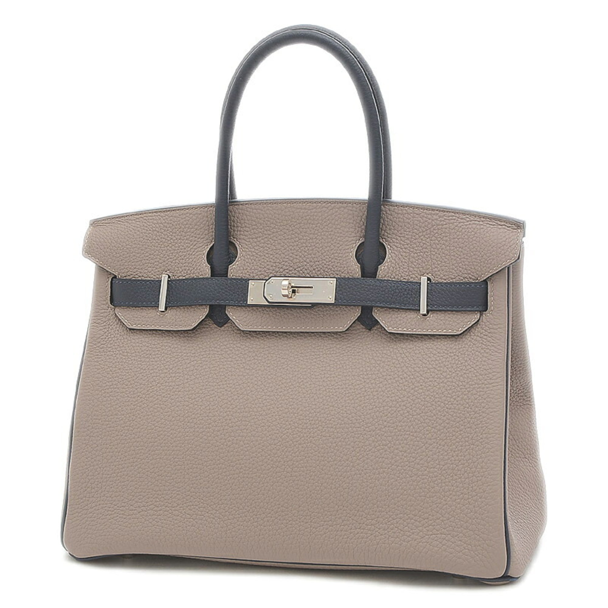 Authenticated Used Hermes Birkin 30 Togo Grasphalt/Blue Nuit handbag