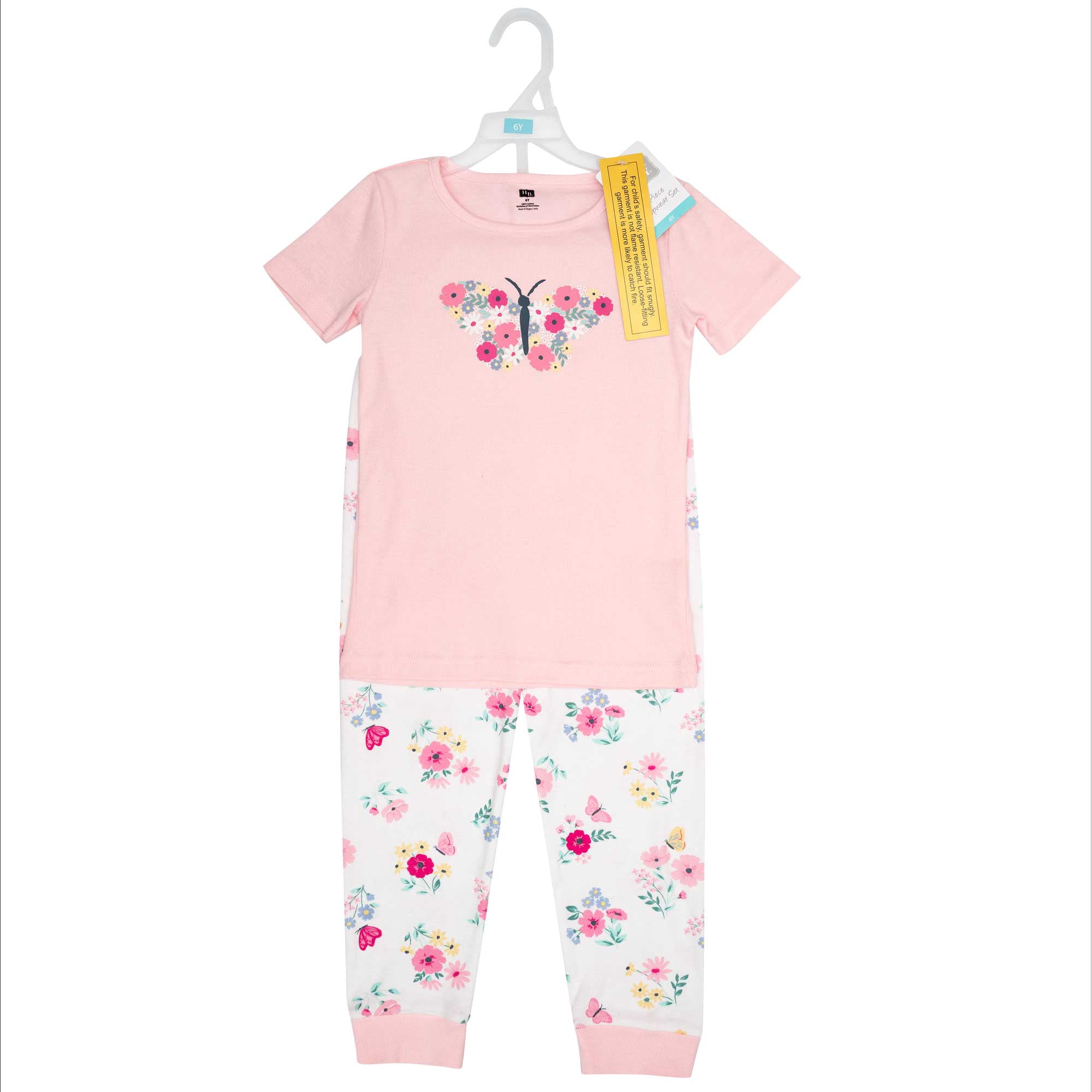 Hudson Baby Girl Cotton Pajama Set, Butterfly Floral, 12-18 Months