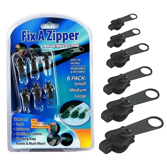 ASOTV - Fix a Zipper Common Size Fix Any Metal Removable Reusable- 6 Zippers - Black
