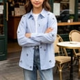 thumbnail image 4 of ZOYOEN Girls Button Down Shirts with Pocket- Long Sleeve Casual Turndown Collar Fashion Kids Fall Shirts Blue Size 14-15 Years, 4 of 9