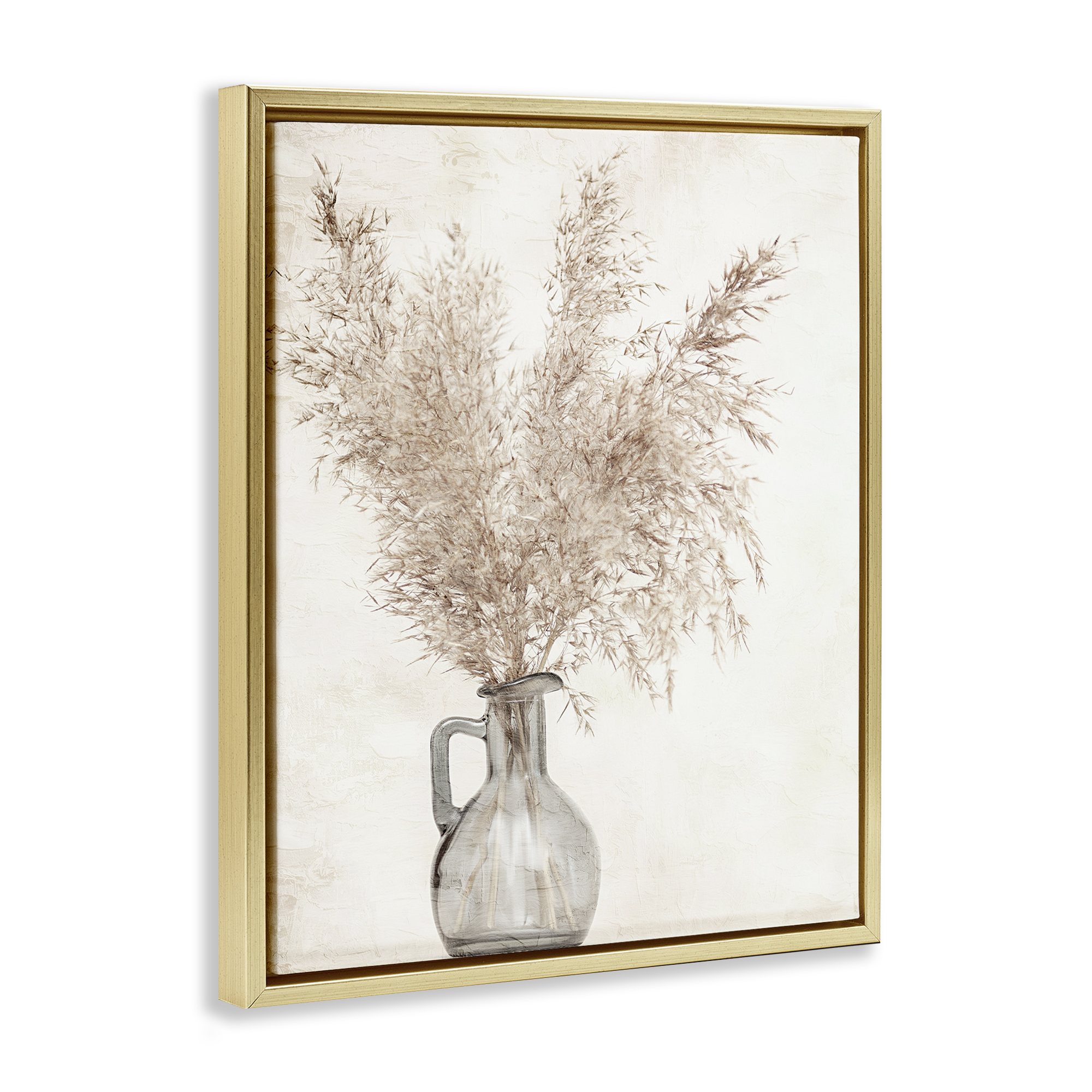 Stupell Industries Wild Pampas Vase Botanical & Floral Painting Gold Floater Framed Art Print Wall Art, 17 x 21