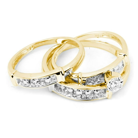 10kt Yellow Gold His Hers Round Diamond Solitaire Matching Wedding Set 1/10 Cttw