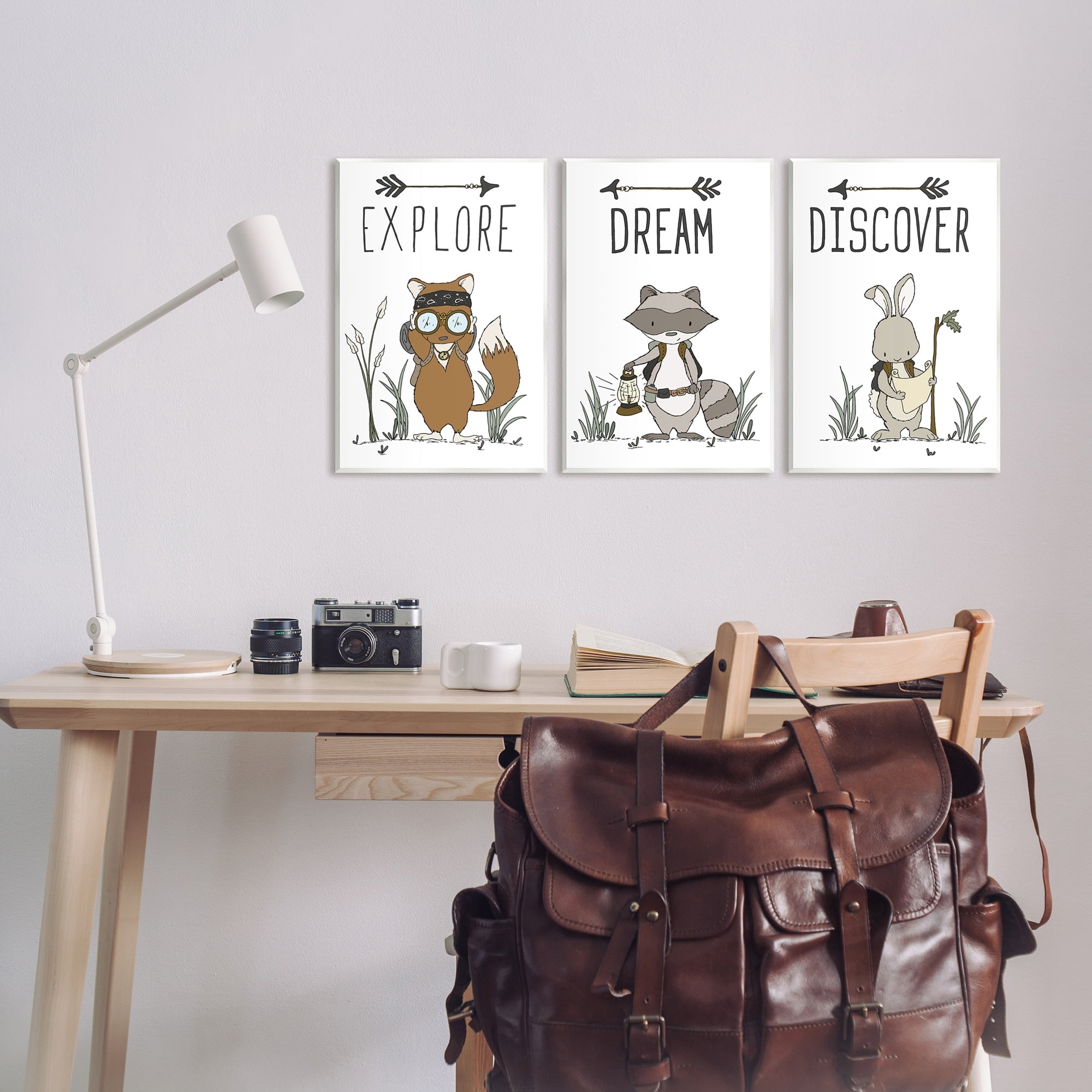 Stupell Industries Explore Dream Discover Arrows Motivational Kids Animals Graphic Art Unframed Art Print Wall Art, Set of 3, Design by Sweet Melody Designs