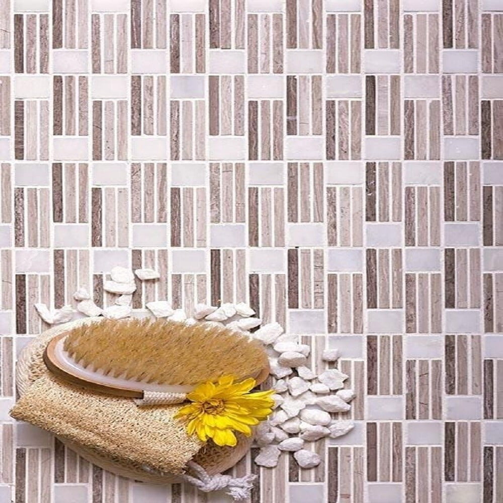 Apollo Tile   5 Pack White and Beige 12-in. x 12-in. Polished Marble Mosaic Tile (5.00 Sq ft/case)