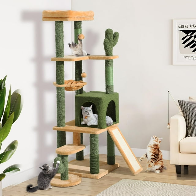 Cactus alto Cat Tree Tower YITAHOME con cepillo de aseo automático de 1,5 m