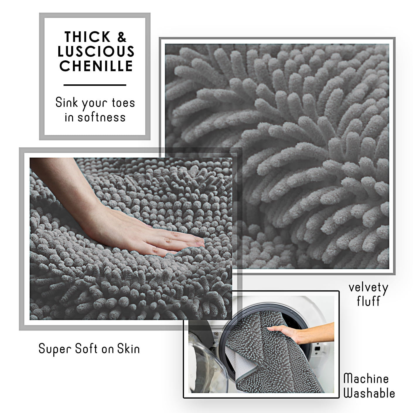 Lammaloe Chenille Bathroom Rugs Non Slip Bath Mat, 24×36 Ultra Absorbent, Bath Mats for Bathroom, Purple