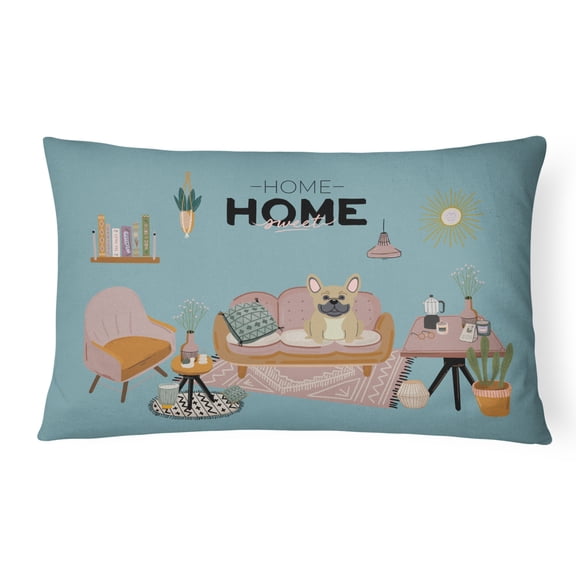 Carolines Treasures CK7855PW1216 Cream French Bulldog Sweet Home Canvas Fabric Decorative Pillow 12H x16W multicolor