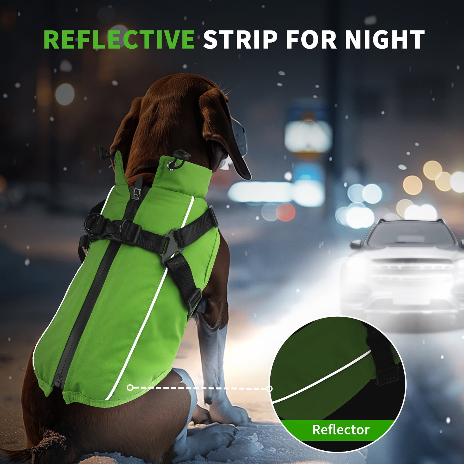 PcEoTllar Dog Winter Coat with Harness, Reflective Dog Vest Jacket for Small Dogs 9-15 lbs, Green