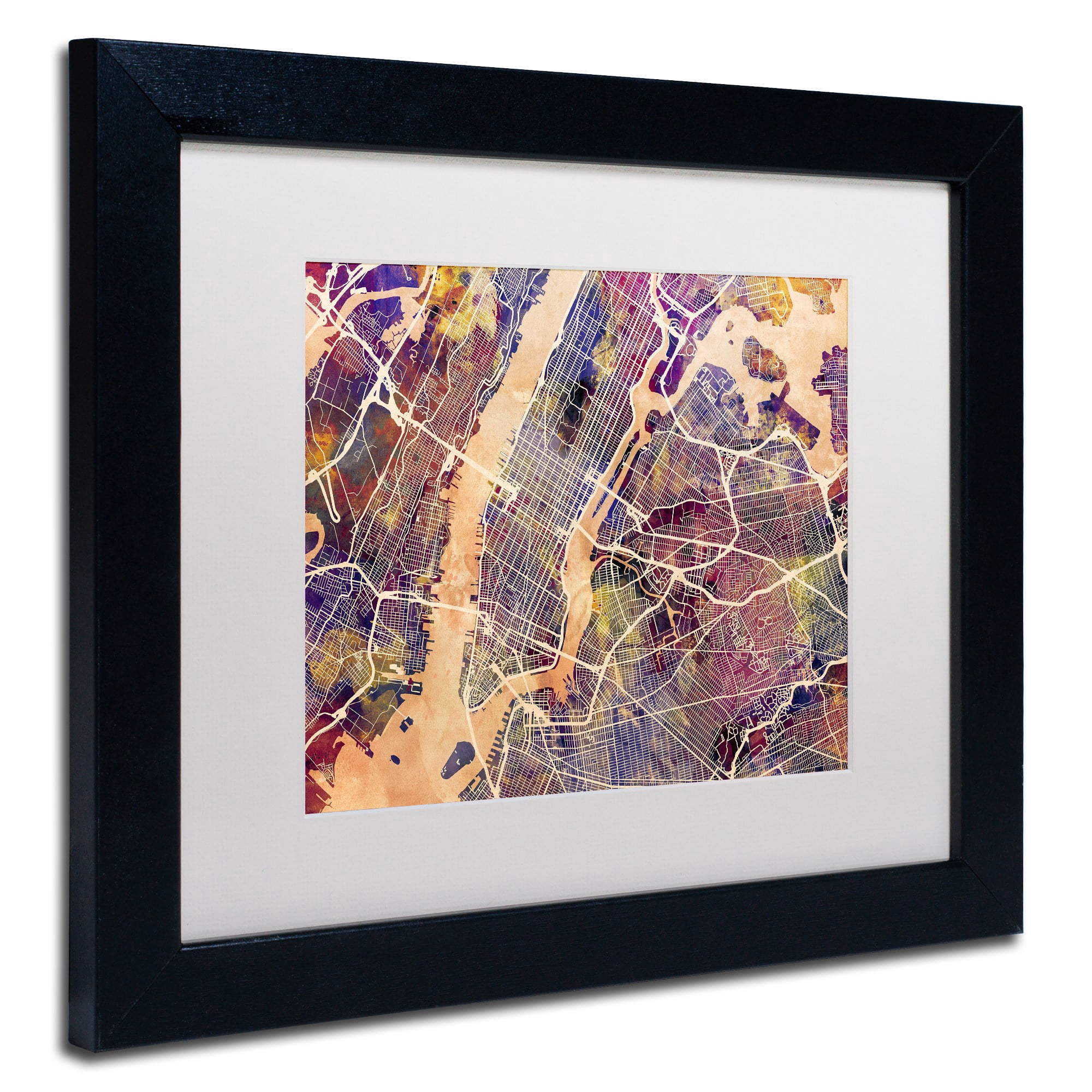 Trademark Fine Art "New York City Street Map" Canvas Art by Michael Tompsett, White Matte, Black Frame