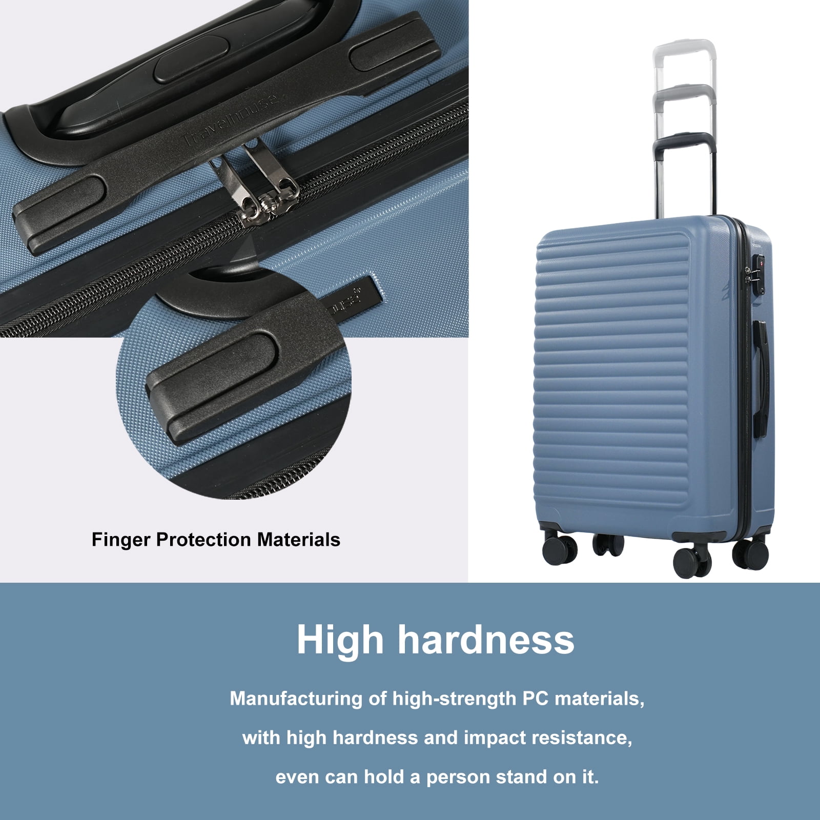 Travelhouse 3 Piece Hardside Luggage Set Hardshell Lightweight Suitcase with TSA Lock Spinner Wheels 20in24in28in.(Blue)