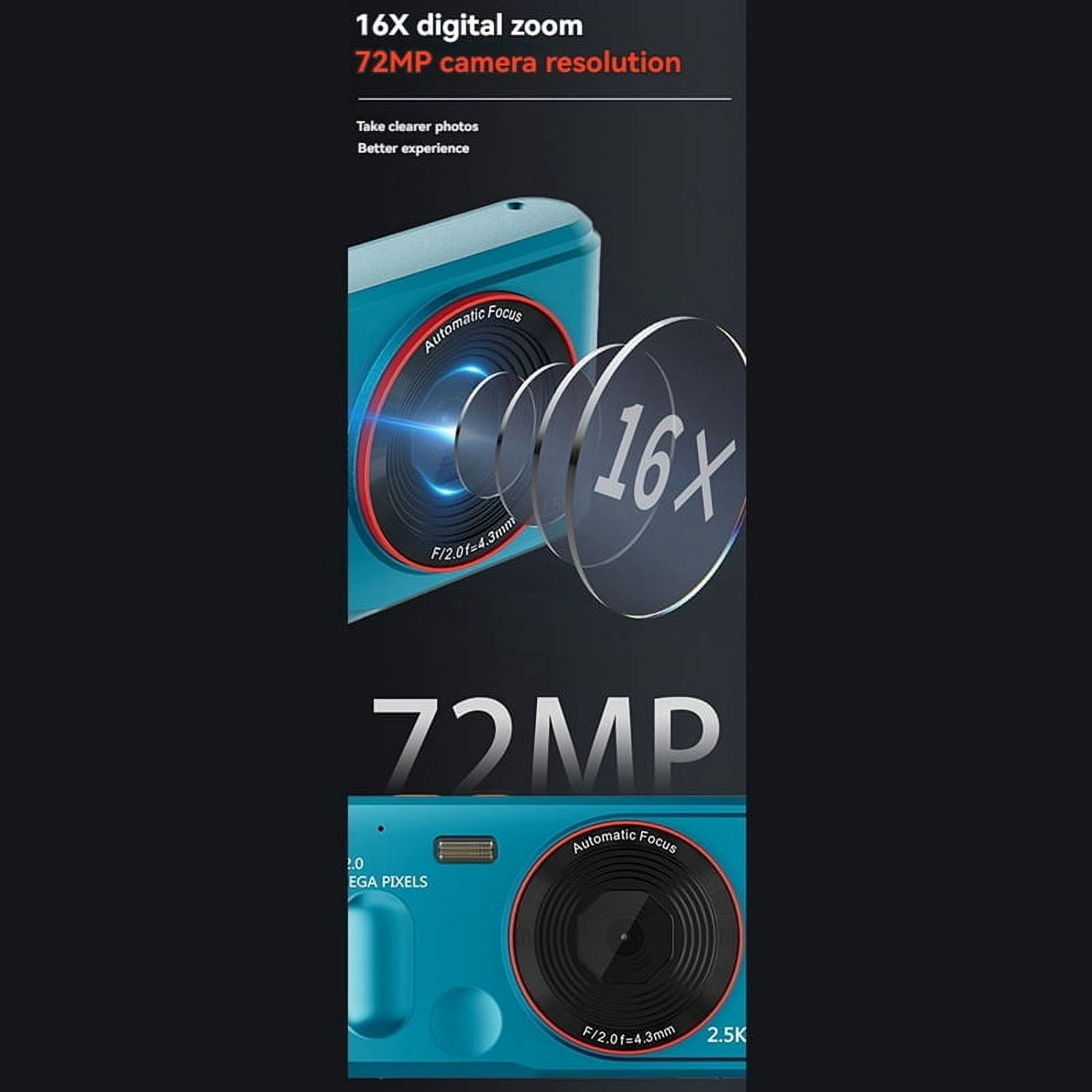 Digital Camera 16x Digtal Zoom Auto Focus 2.5K HD 72MP Digital Camcorder Camera for Home Outdoor Travel Red