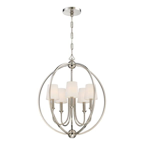 2247-PN Crystorama Lighting Sylvan - Five Light Chandelier with Silk or Linen Fabric Shades in Traditional Style - 22.5 Inches Wide by 26.5 Inches