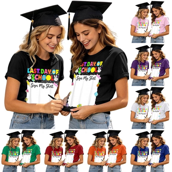 Funny Last Day of School T Shirt for Adults - Sign My Shirt Autograph Graduation Tee for Teachers Parents End of Year Class Party