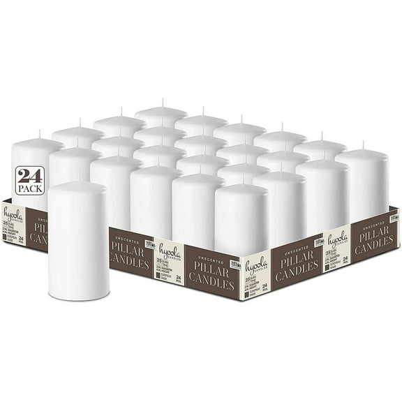 Hyoola 2 x 4 White Unscented European Made Pillar Candles, Dripless Paraffin Wax with Smokeless Cotton Wick, 24-Pack