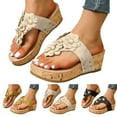 thumbnail image 6 of Flower Platform Flip Flop Sandals for Women Boho Beach Chunky Wedge High Heel Slides Slip on Dress Thong, 6 of 7