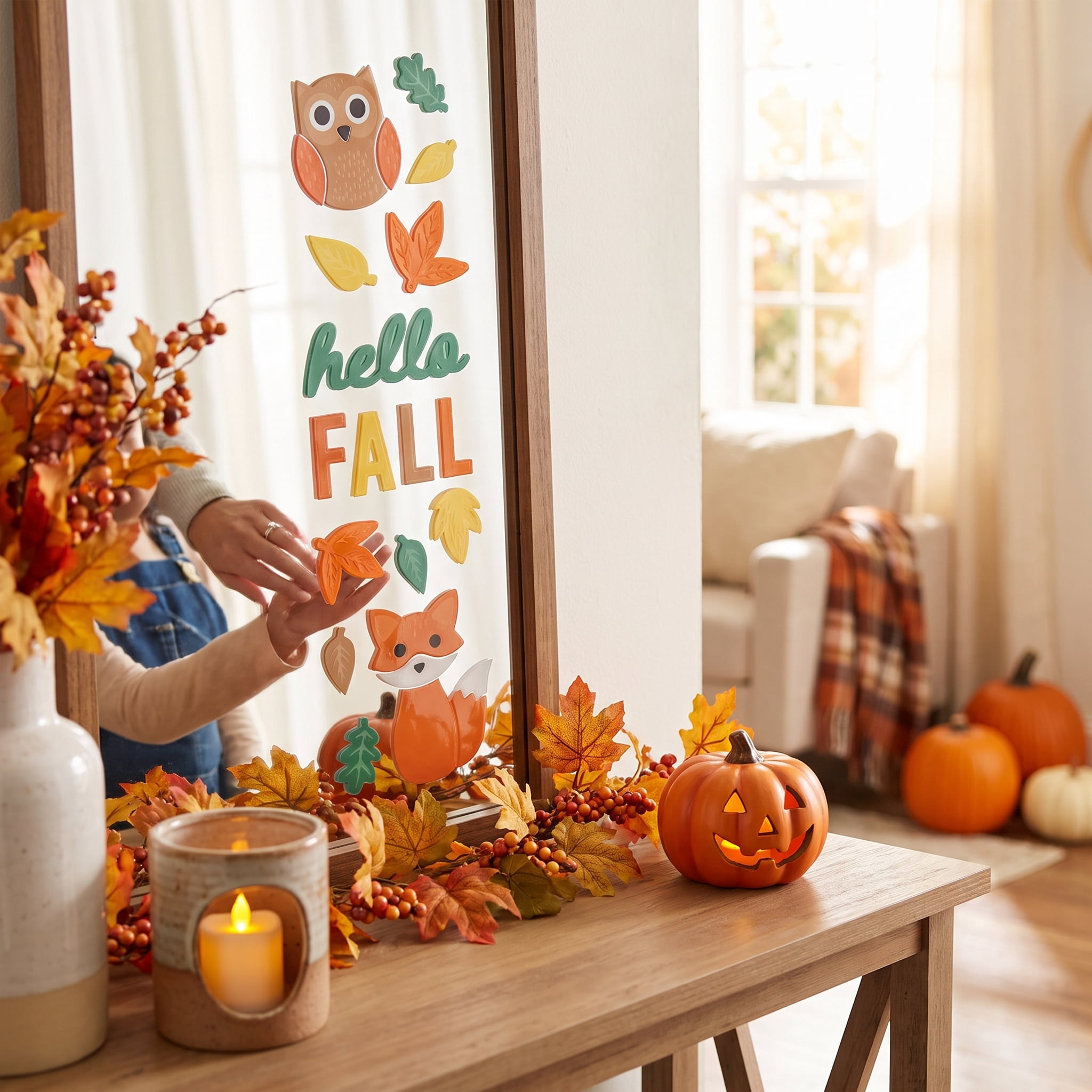 Hello Fall Gel Clings, Multicolor, 5.5" x 21", Fall by Way To Celebrate