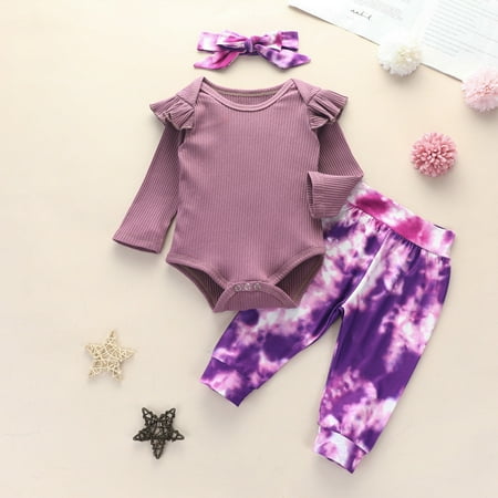 

Newborn Baby Girls Boys Rainbow Tie-Dyed Romper+Pants Pajamas Sleepwear Outfits CHMORA